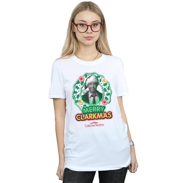 National Lampoon´s Christmas Vacation Womens/Ladies Greyscale Clarkmas Cotton Boyfriend T-Shirt