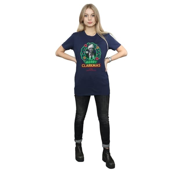 National Lampoon´s Christmas Vacation Womens/Ladies Greyscale Clarkmas Cotton Boyfriend T-Shirt