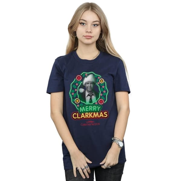 National Lampoon´s Christmas Vacation Womens/Ladies Greyscale Clarkmas Cotton Boyfriend T-Shirt
