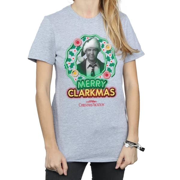 National Lampoon´s Christmas Vacation Womens/Ladies Greyscale Clarkmas Cotton Boyfriend T-Shirt