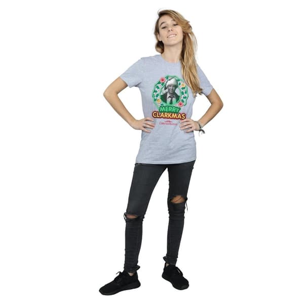 National Lampoon´s Christmas Vacation Womens/Ladies Greyscale Clarkmas Cotton Boyfriend T-Shirt