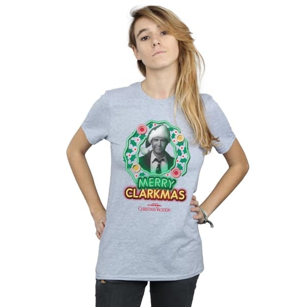 National Lampoon´s Christmas Vacation Womens/Ladies Greyscale Clarkmas Cotton Boyfriend T-Shirt