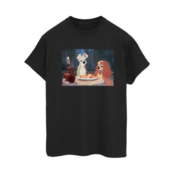 Disney Womens/Ladies Lady And The Tramp Spaghetti Photo Cotton Boyfriend T-Shirt Black 3XL