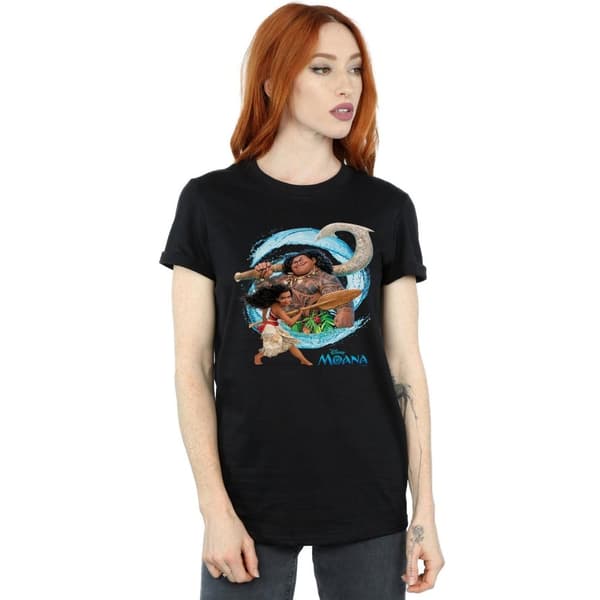 Disney Womens/Ladies Moana And Maui Wave Cotton Boyfriend T-Shirt