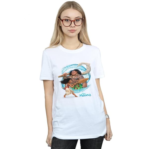 Disney Womens/Ladies Moana And Maui Wave Cotton Boyfriend T-Shirt