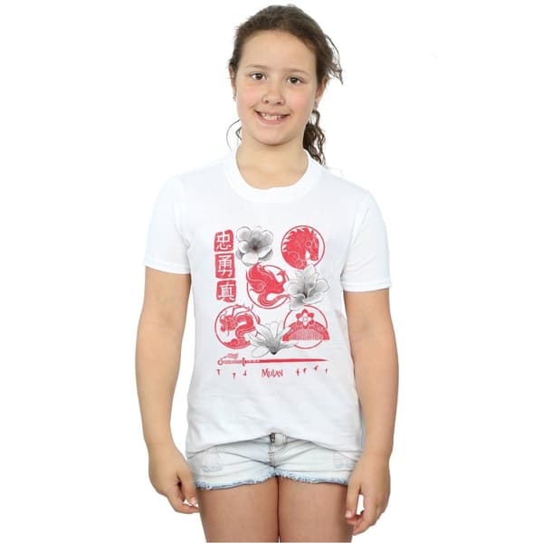 Disney T-shirt i bomull med Mulan-filmikoner för flickor