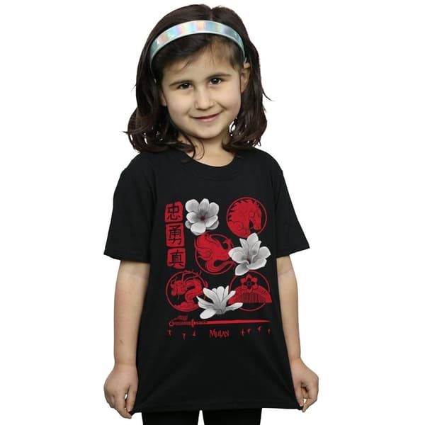 Disney T-shirt i bomull med Mulan-filmikoner för flickor