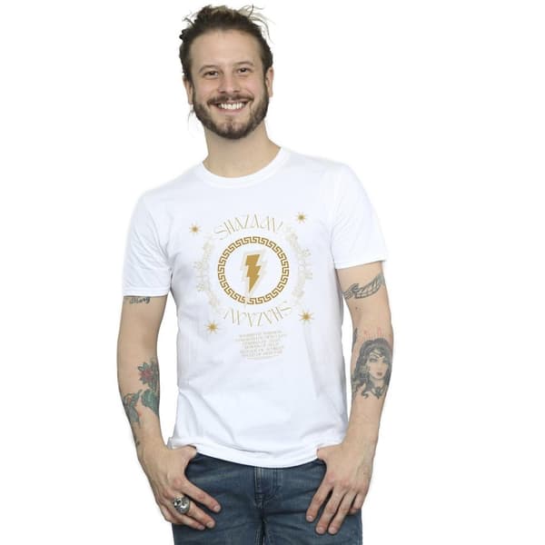 DC Comics Mens Shazam Fury Of The Gods - T-shirt med guldspiral på bröstet