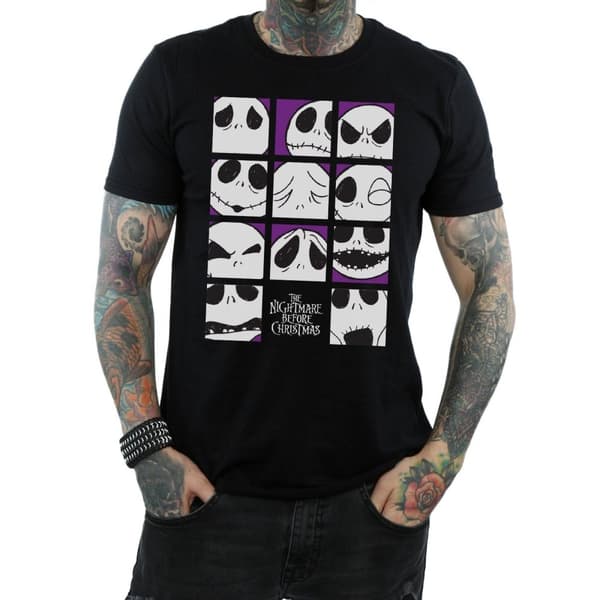 Disney Mens Nightmare Before Christmas Many Faces Of Jack Squares T-Shirt