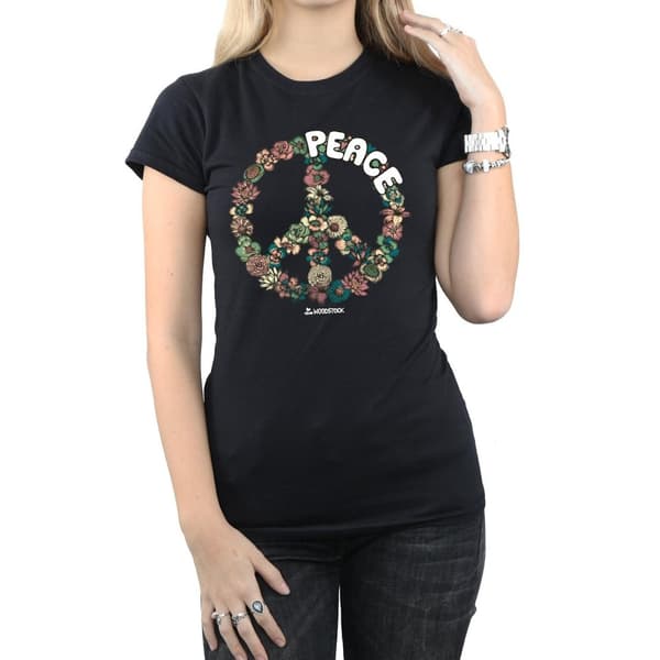 Woodstock Womens/Ladies Floral Peace Cotton T-Shirt