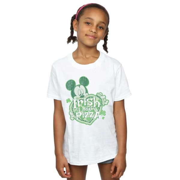 Disney Girls Mickey Mouse Shamrock Pizza Cotton T-Shirt