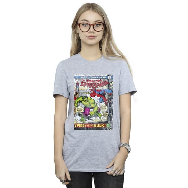 Marvel Womens/Ladies Spider-Man VS Hulk Cover Cotton Boyfriend T-Shirt