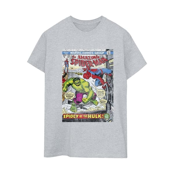 Marvel Womens/Ladies Spider-Man VS Hulk Cover Cotton Boyfriend T-Shirt Sports Grey S