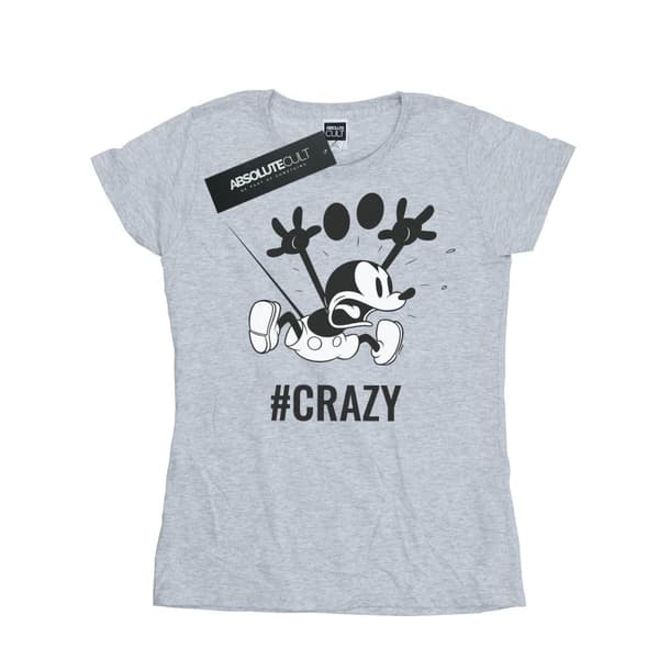 Disney Womens/Ladies Mickey Mouse #Crazy Cotton T-Shirt