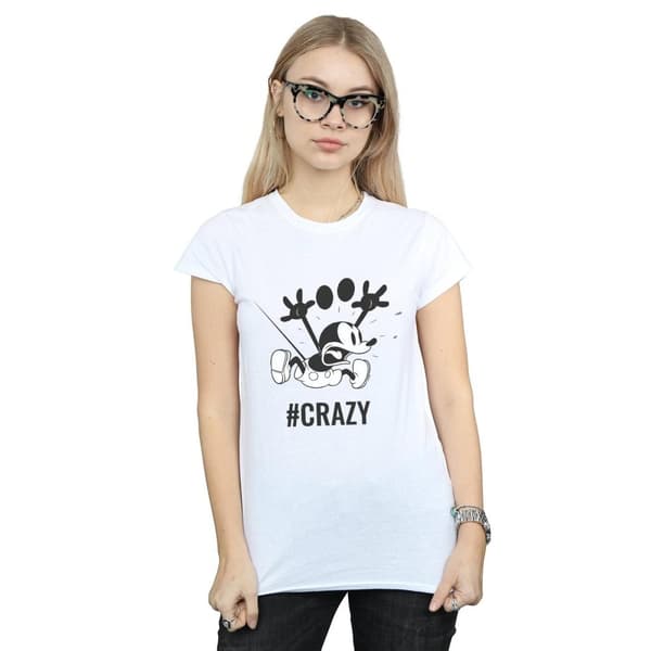 Disney Womens/Ladies Mickey Mouse #Crazy Cotton T-Shirt
