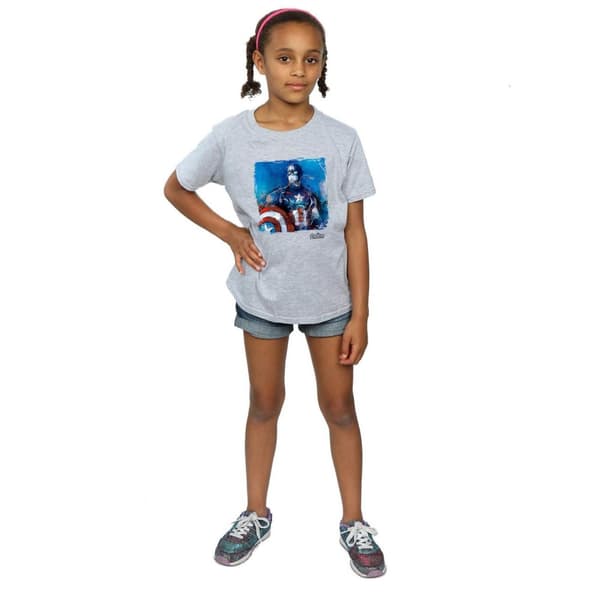 Marvel Girls Captain America Art Cotton T-Shirt