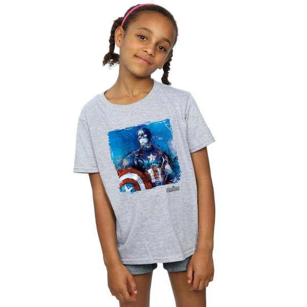 Marvel Girls Captain America Art Cotton T-Shirt