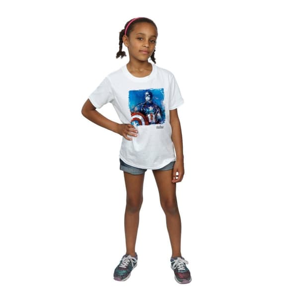 Marvel Girls Captain America Art Cotton T-Shirt