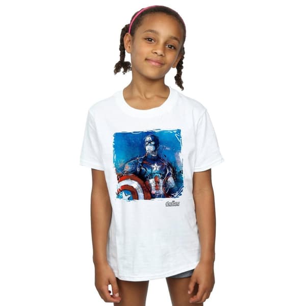 Marvel Girls Captain America Art Cotton T-Shirt