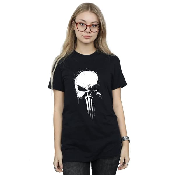 Marvel Dam/Tjej The Punisher Spray Skull Boyfriend T-shirt i bomull