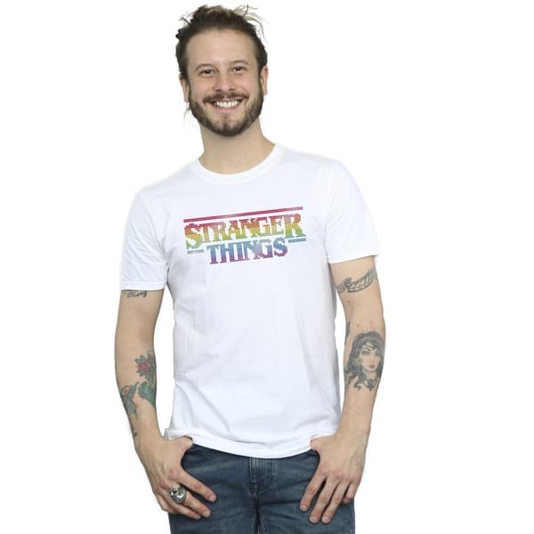 Netflix Mens Stranger Things Rainbow Dot Logo T-Shirt