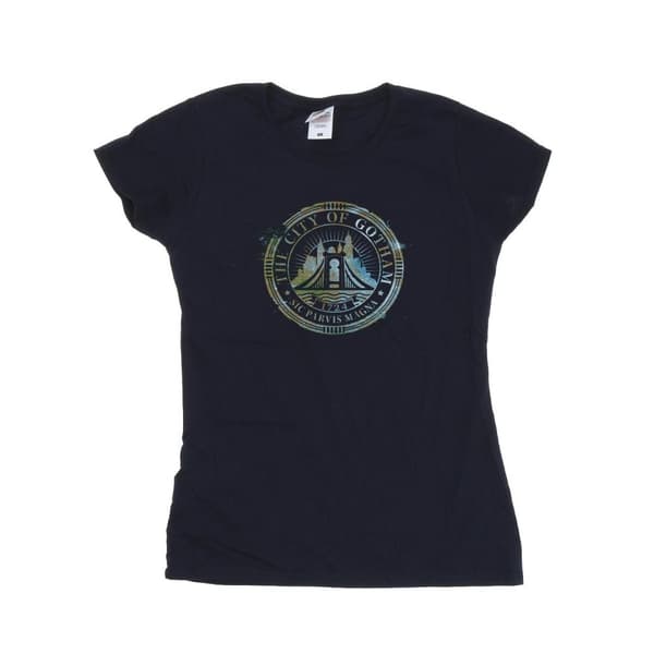 DC Comics Womens/Ladies The Batman City Of Gotham Magna Crest Cotton T-Shirt Navy Blue S