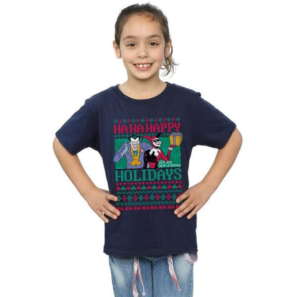 DC Comics Joker och Harley Quinn Ha Ha Happy Holidays T-shirt i bomull för flickor