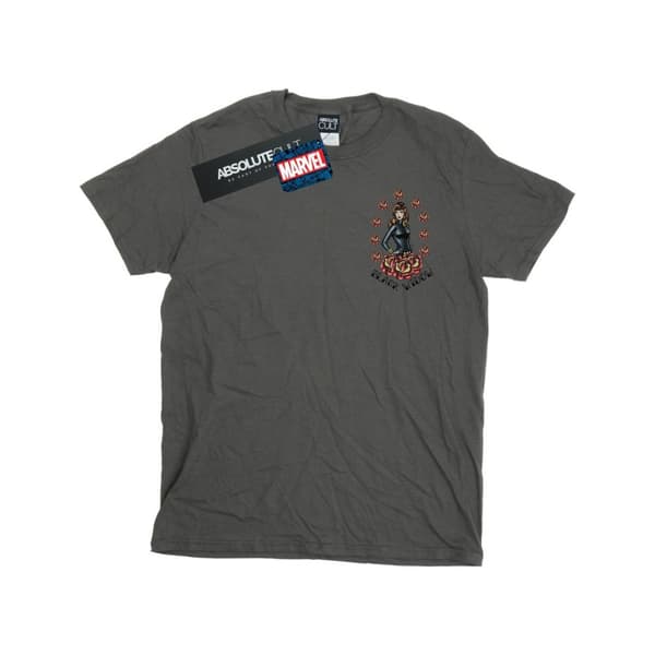 Marvel Girls Black Widow Tattoo Breast Print Cotton T-Shirt