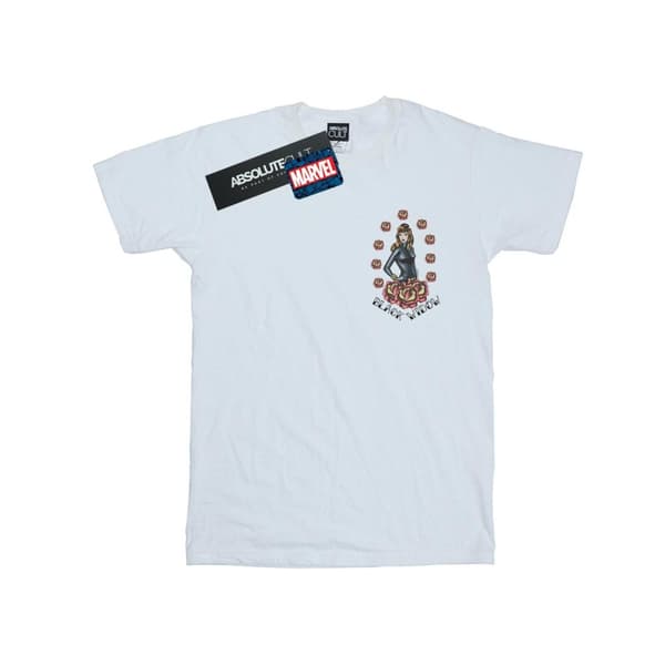 Marvel Girls Black Widow Tattoo Breast Print Cotton T-Shirt White 9-11 Years