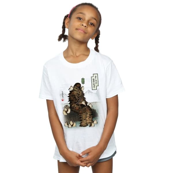 Star Wars Girls The Last Jedi Japanese Chewbacca Porgs Cotton T-Shirt