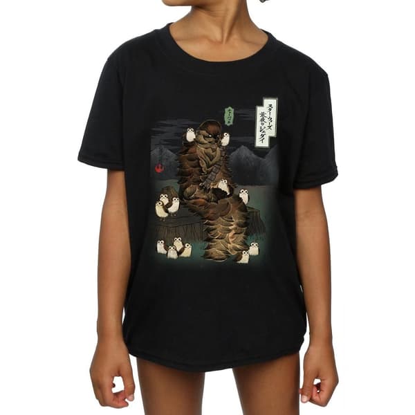 Star Wars Girls The Last Jedi Japanese Chewbacca Porgs Cotton T-Shirt