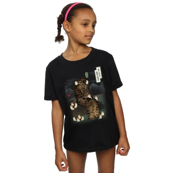 Star Wars Girls The Last Jedi Japanese Chewbacca Porgs Cotton T-Shirt