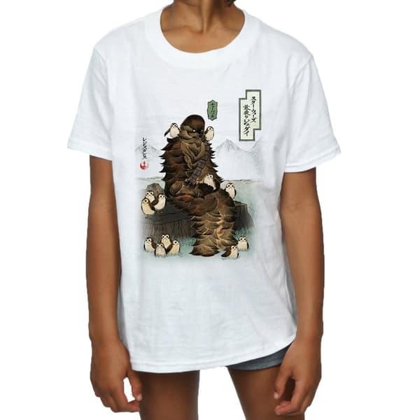 Star Wars Girls The Last Jedi Japanese Chewbacca Porgs Cotton T-Shirt
