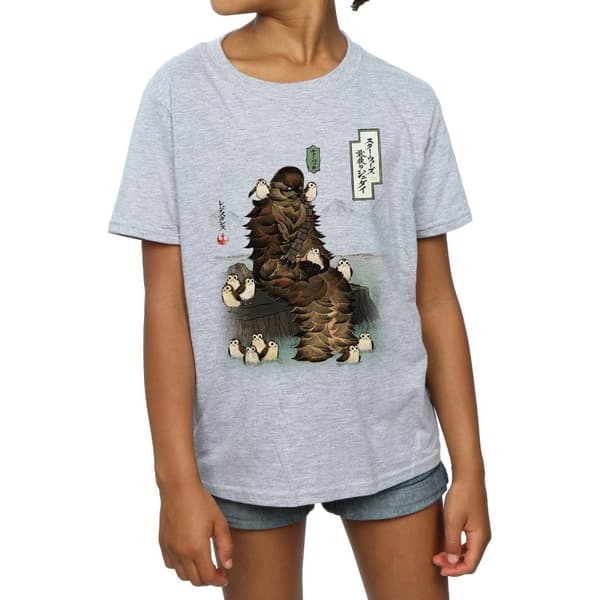 Star Wars Girls The Last Jedi Japanese Chewbacca Porgs Cotton T-Shirt
