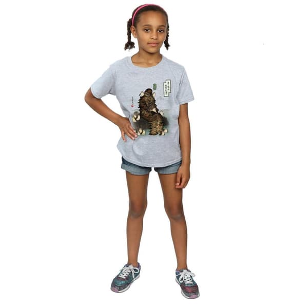 Star Wars Girls The Last Jedi Japanese Chewbacca Porgs Cotton T-Shirt