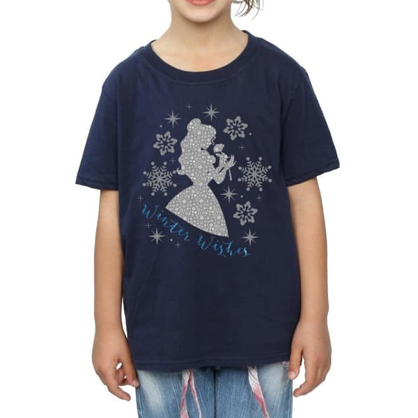 Disney Princess Girls Belle Winter Silhouette Cotton T-Shirt