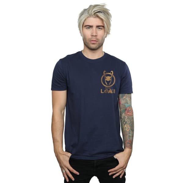 Marvel Mens Loki Horn Logo Faux Pocket T-Shirt