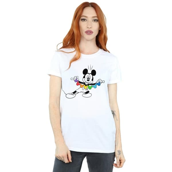 Disney Womens/Ladies Mickey Mouse Rainbow Chain Cotton Boyfriend T-Shirt