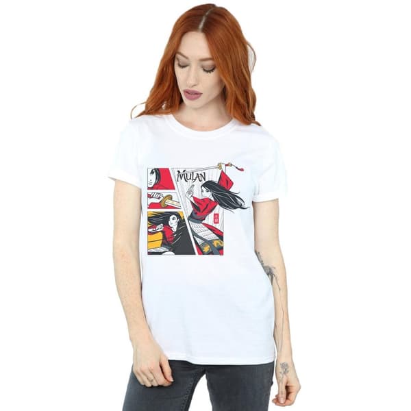 Disney Dam/Lady Mulan Movie Comic Style Boyfriend T-shirt i bomull