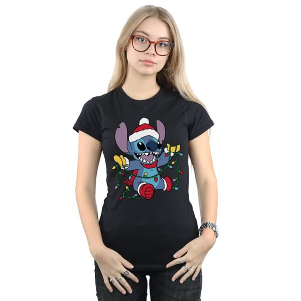 Disney Womens/Ladies Lilo And Stitch Christmas Lights Cotton T-Shirt