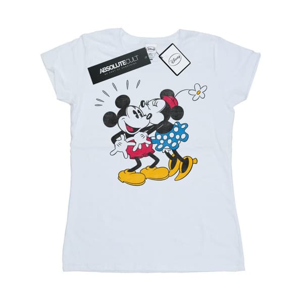 Disney Womens/Ladies Mickey And Minnie Kiss Cotton T-Shirt White M