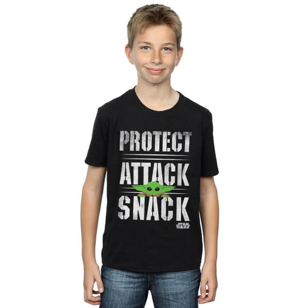 Star Wars Boys The Mandalorian Protect Attack Snack T-Shirt