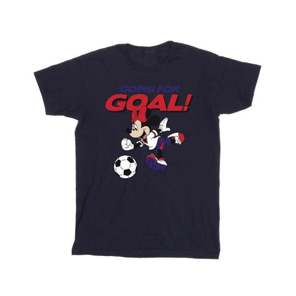 Disney Girls Minnie Mouse Going For Goal Cotton T-Shirt Navy Blue 3-4 Years