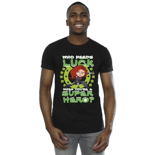 Marvel Mens St Patrick´s Day Black Widow Luck T-Shirt