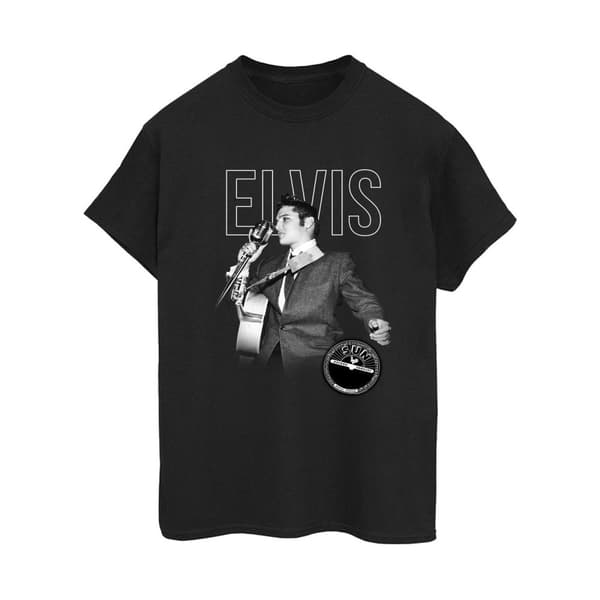 Elvis Womens/Ladies Logo Portrait Cotton Boyfriend T-Shirt Black XL