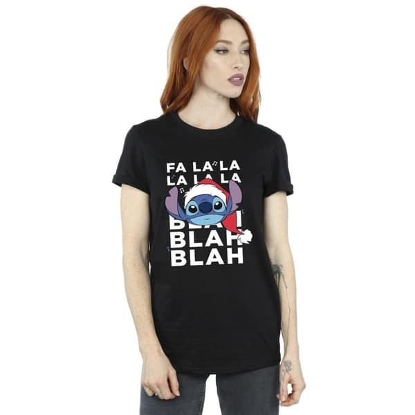 Disney Dam/Lillo And Stitch Christmas Blah Blah Blah Boyfriend T-shirt i bomull