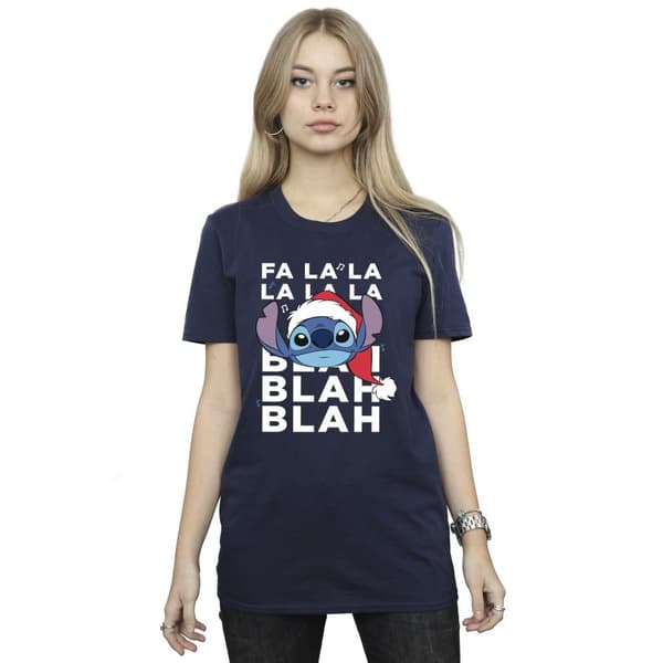 Disney Dam/Lillo And Stitch Christmas Blah Blah Blah Boyfriend T-shirt i bomull