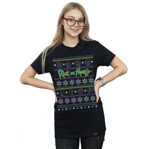 Rick And Morty Boyfriend-t-shirt i bomull med julansikten för damer/damer