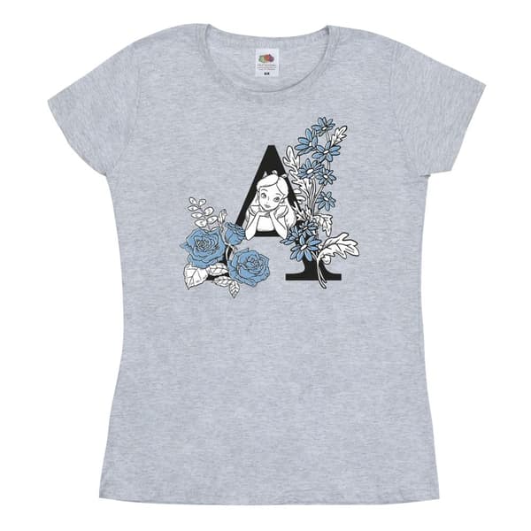 Disney Dam/Tjej - Alice i underlandet - Bokstav A - Bomulls-T-shirt
