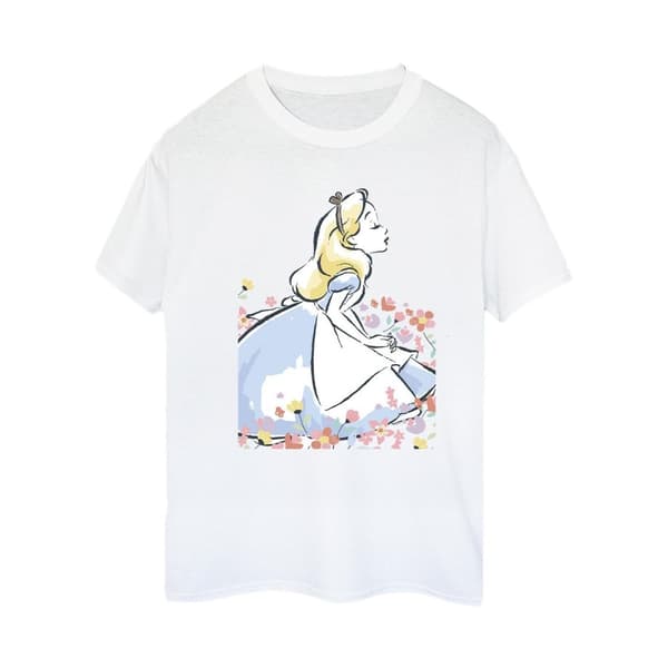 Disney Womens/Ladies Alice In Wonderland Sketch Flowers Cotton Boyfriend T-Shirt